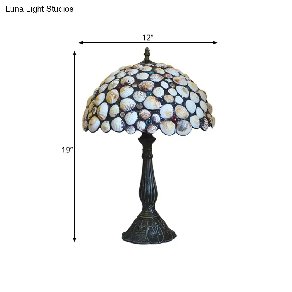 8/12 Wide Tiffany Style Bronze Shell Nightstand Lamp With Bowl-Shaped Design For Bedroom