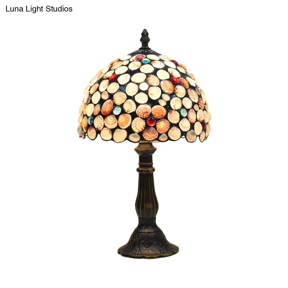 8/12 Wide Tiffany Style Bronze Shell Nightstand Lamp With Bowl-Shaped Design For Bedroom