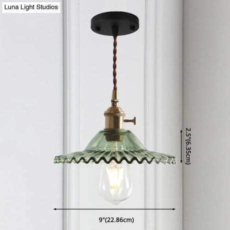8.66 Industrial Brass Pendant Light With Scalloped Glass Shade For Coffee Shop