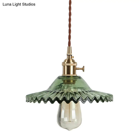8.66 Industrial Brass Pendant Light With Scalloped Glass Shade For Coffee Shop