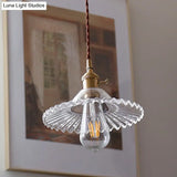 8.66 Industrial Brass Pendant Light With Scalloped Glass Shade For Coffee Shop