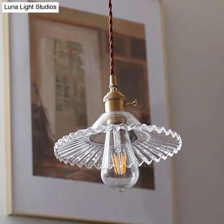 8.66 Industrial Brass Pendant Light With Scalloped Glass Shade For Coffee Shop