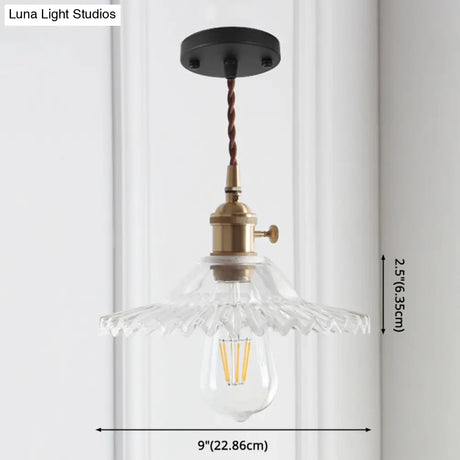 8.66 Industrial Brass Pendant Light With Scalloped Glass Shade For Coffee Shop