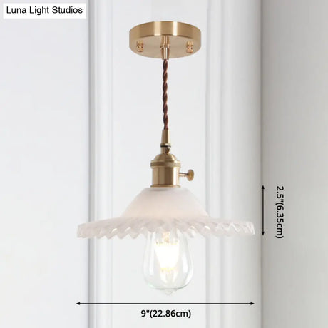8.66 Industrial Brass Pendant Light With Scalloped Glass Shade For Coffee Shop