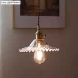 8.66 Industrial Brass Pendant Light With Scalloped Glass Shade For Coffee Shop