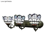 8/9 Stained Glass Bowl Wall Light - Baroque 3-Light Bathroom Sconce In Blue