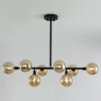 8-Light Black Nordic Globe Island Pendant For Restaurants Amber