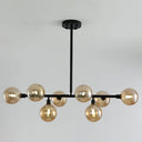 8-Light Black Nordic Globe Island Pendant For Restaurants Amber