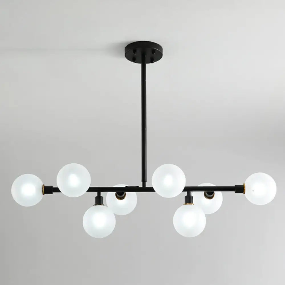 8-Light Black Nordic Globe Island Pendant For Restaurants White