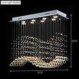 8-Light Wavy Ceiling Flush Mount With Stainless Steel Frame And Clear Crystal Orb Design