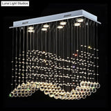 8-Light Wavy Ceiling Flush Mount With Stainless Steel Frame And Clear Crystal Orb Design