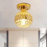 Vintage Crystal Gold Dome Ceiling Lamp With Oriental Trim And Inlaid Crystals - 1 Head Semi Mount