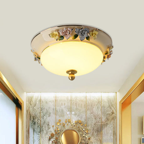 12/14 Led Dome Ceiling Mounted Farmhouse Light With Yellow/Blue Frosted Glass Flush Lamp And Grape