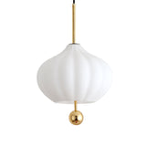 Modern White Glass Pumpkin Pendant Lamp With Brass Modo Deco - 1 Bulb Suspension Light