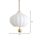Modern White Glass Pumpkin Pendant Lamp With Brass Modo Deco - 1 Bulb Suspension Light