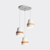 Cup Shape Modernist Dining Room Multi-Pendant Light - Metal 3 Heads | White/Black & Wood