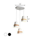 Cup Shape Modernist Dining Room Multi-Pendant Light - Metal 3 Heads | White/Black & Wood