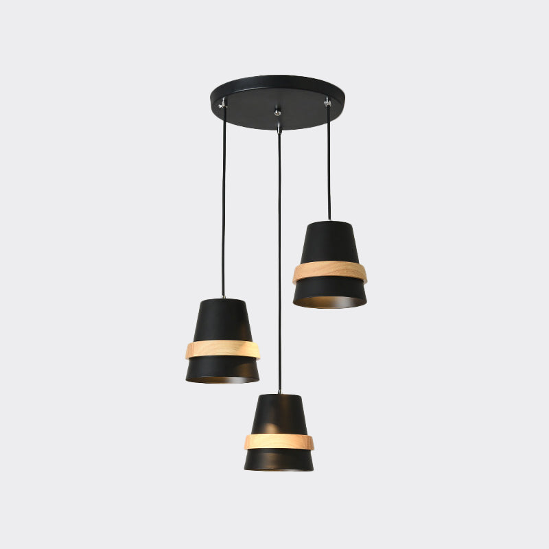 Cup Shape Modernist Dining Room Multi-Pendant Light - Metal 3 Heads | White/Black & Wood
