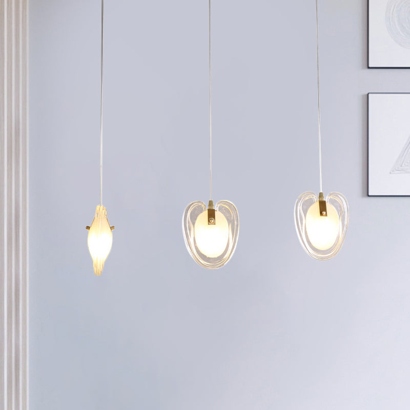 Heart-Shaped 3-Light Brass Ceiling Light With Clear Glass Modern Hanging Lamp Fixture