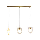 Heart-Shaped 3-Light Brass Ceiling Light With Clear Glass Modern Hanging Lamp Fixture