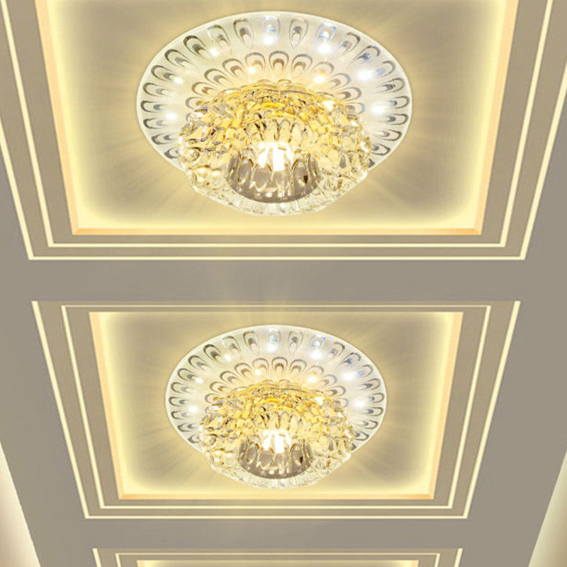 Modern Led Crystal Flush Mount Light In Warm/White - Peacock Tail Design Clear / White