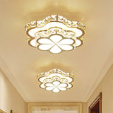 Contemporary Led Crystal Drum/Flower Corridor Flushmount Ceiling Light - White/Gold Finish