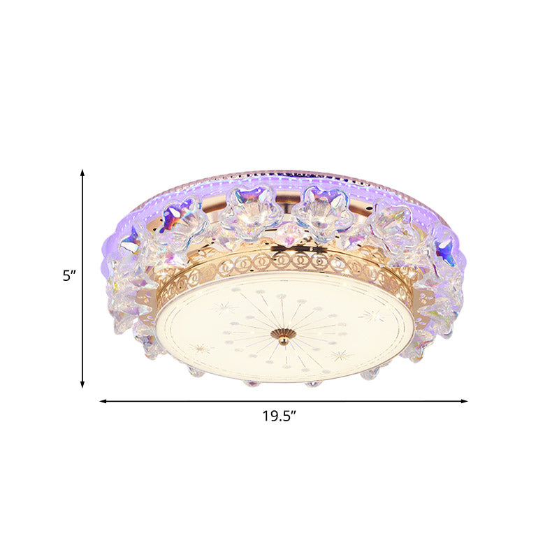 Gold Led Crystal Ceiling Light With Star Design - Simple And Stylish Flush Mount Fixture
