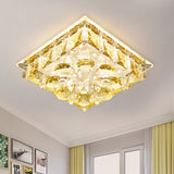 Contemporary Amber Crystal Flushmount Ceiling Lamp - Square Led Light Fixture For Stairs In