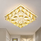 Contemporary Amber Crystal Flushmount Ceiling Lamp - Square Led Light Fixture For Stairs In