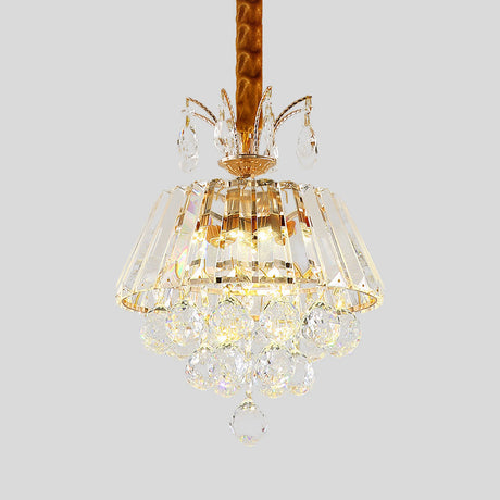 Led Crystal Chandelier Pendant Light For Dining Room - Elegant Tiered Conical Design Clear Shade