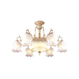 Rustic Floral Ceiling Light With White Glass Shades - 7/9/11 Head Semi Flush Mount For Living Room