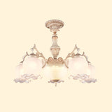 Rustic Floral Ceiling Light With White Glass Shades - 7/9/11 Head Semi Flush Mount For Living Room