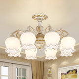 Rustic White Glass Flower Semi Flush Mount Light Fixture With 3/5/6 Bulbs For Living Rooms 8 /