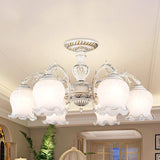 Rustic White Glass Flower Semi Flush Mount Light Fixture With 3/5/6 Bulbs For Living Rooms 6 /