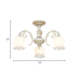 Rustic White Glass Flower Semi Flush Mount Light Fixture With 3/5/6 Bulbs For Living Rooms