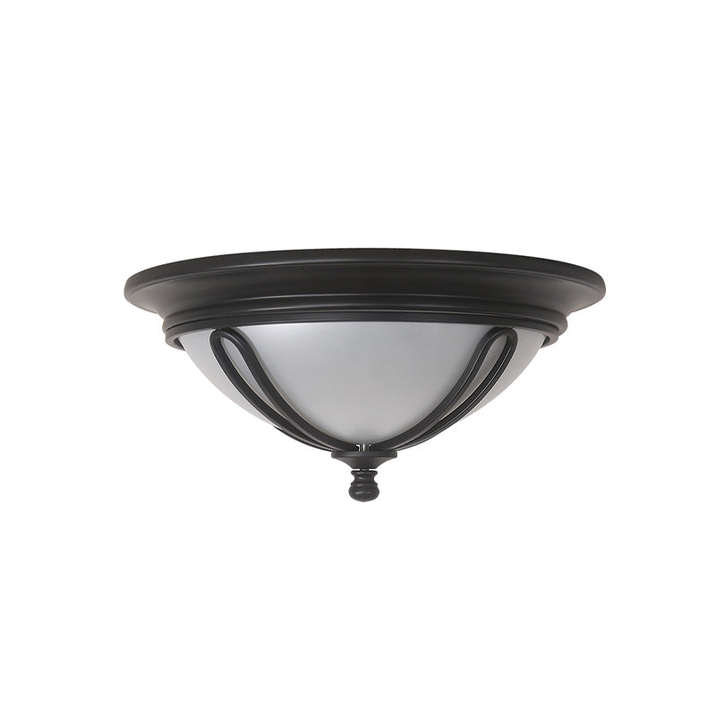Antique Milk Glass Flush Mount Light With Metal Cage Frame - Black Finish 4 Bulb Lamp