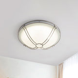 Led White Glass Flush Mount Ceiling Light With Metal Cage - Country Dome Fixture