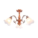 Country Cream Glass Flower Shape Semi Flush Mount Lamp - Copper Lighting (3/5/8 Lights)