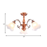 Country Cream Glass Flower Shape Semi Flush Mount Lamp - Copper Lighting (3/5/8 Lights)
