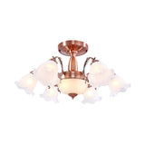 Country Cream Glass Flower Shape Semi Flush Mount Lamp - Copper Lighting (3/5/8 Lights)