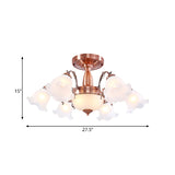 Country Cream Glass Flower Shape Semi Flush Mount Lamp - Copper Lighting (3/5/8 Lights)