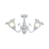 3/5-Light Floral Semi-Flush Ceiling Light - Countryside White/Black Finish With Cream Glass
