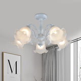 3/5-Light Floral Semi-Flush Ceiling Light - Countryside White/Black Finish With Cream Glass