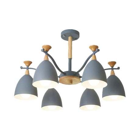 Contemporary Cone Chandelier Pendant Light - Metal 3/6/8 Lights Grey/White/Green Bedroom Lighting