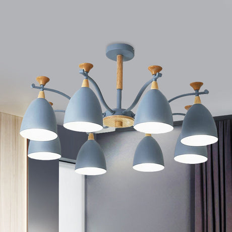Contemporary Cone Chandelier Pendant Light - Metal 3/6/8 Lights Grey/White/Green Bedroom Lighting 8