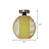 Asia 1-Head Ceiling Mounted Wood Pear/Globe Light Fixture With Bamboo Cage And Shade