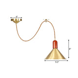 Vintage Style Gold Conical Pendant Ceiling Light With Extendable Hanging Lamp - 1-Light For Living