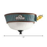Green Resin Dome Flush Mount Ceiling Light Fixture - 3 Lights Ideal For Bedroom