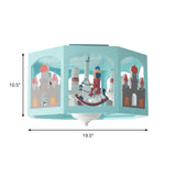 Macaron Green Semi-Flush Mount Ceiling Light With Octagon Metal Shade - 6-Head Bedroom Fixture