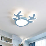 Macaroon Pink/Blue Led Childrens Bedroom Ceiling Light - Antler Iron Flush Mount Lamp Blue